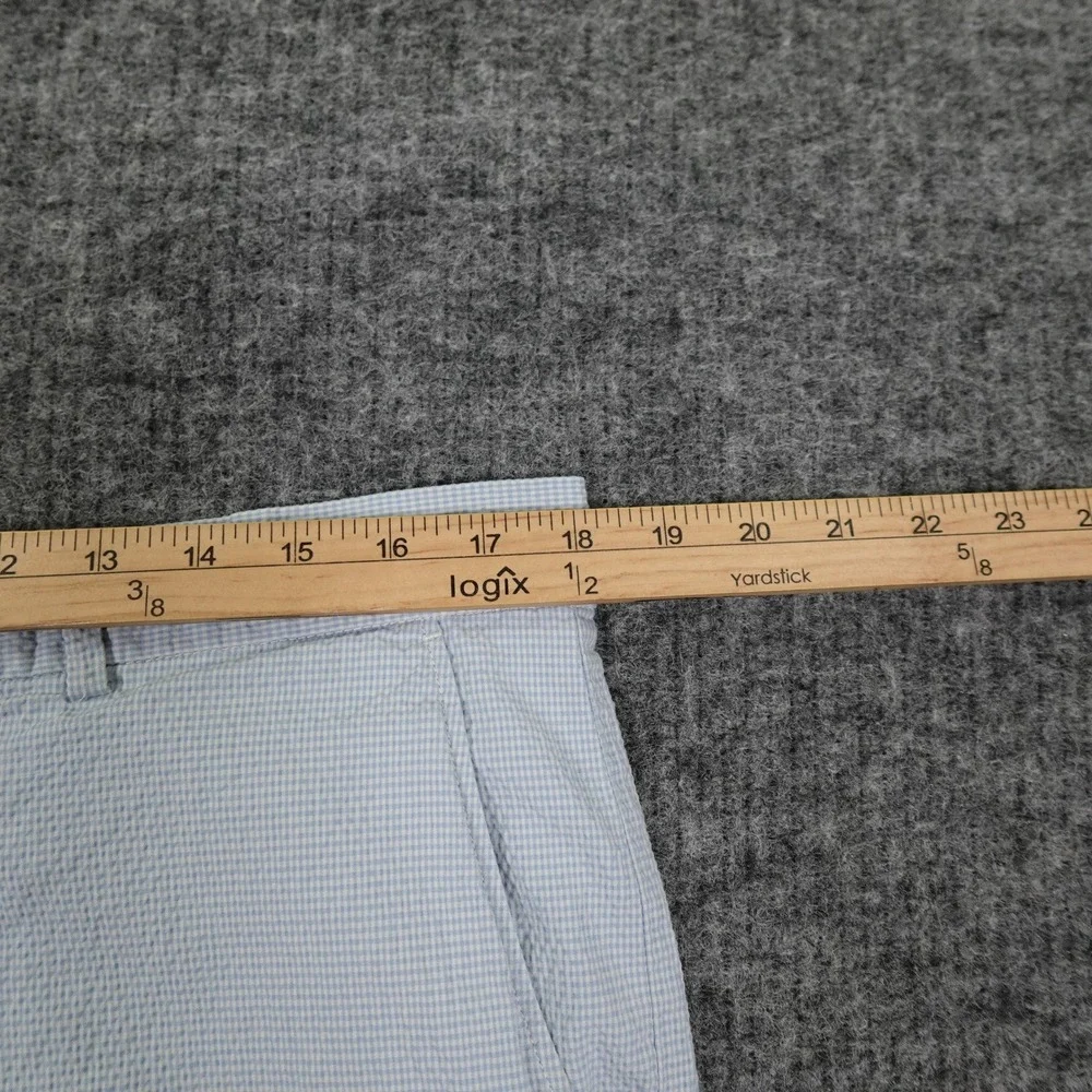 Lacoste Shorts Mens 36 Blue Check Seersucker Preppy Golf Casual Flat Front Chino